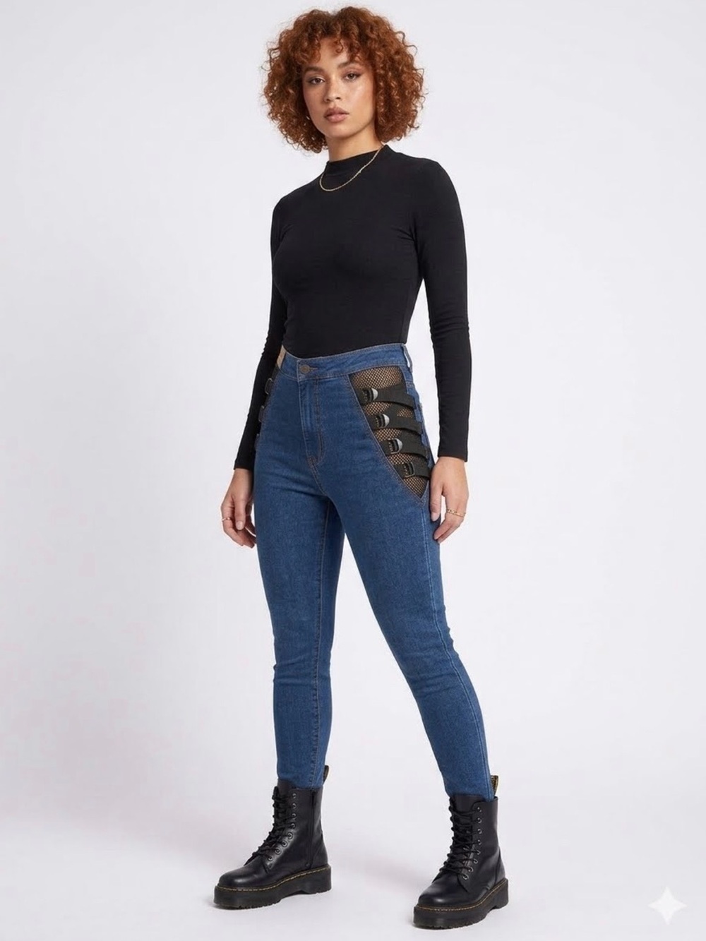 🔥 Aphrodite Mesh Cutout Strappy High Waist Skinny Jeans Alt Grunge Y2K Size 5